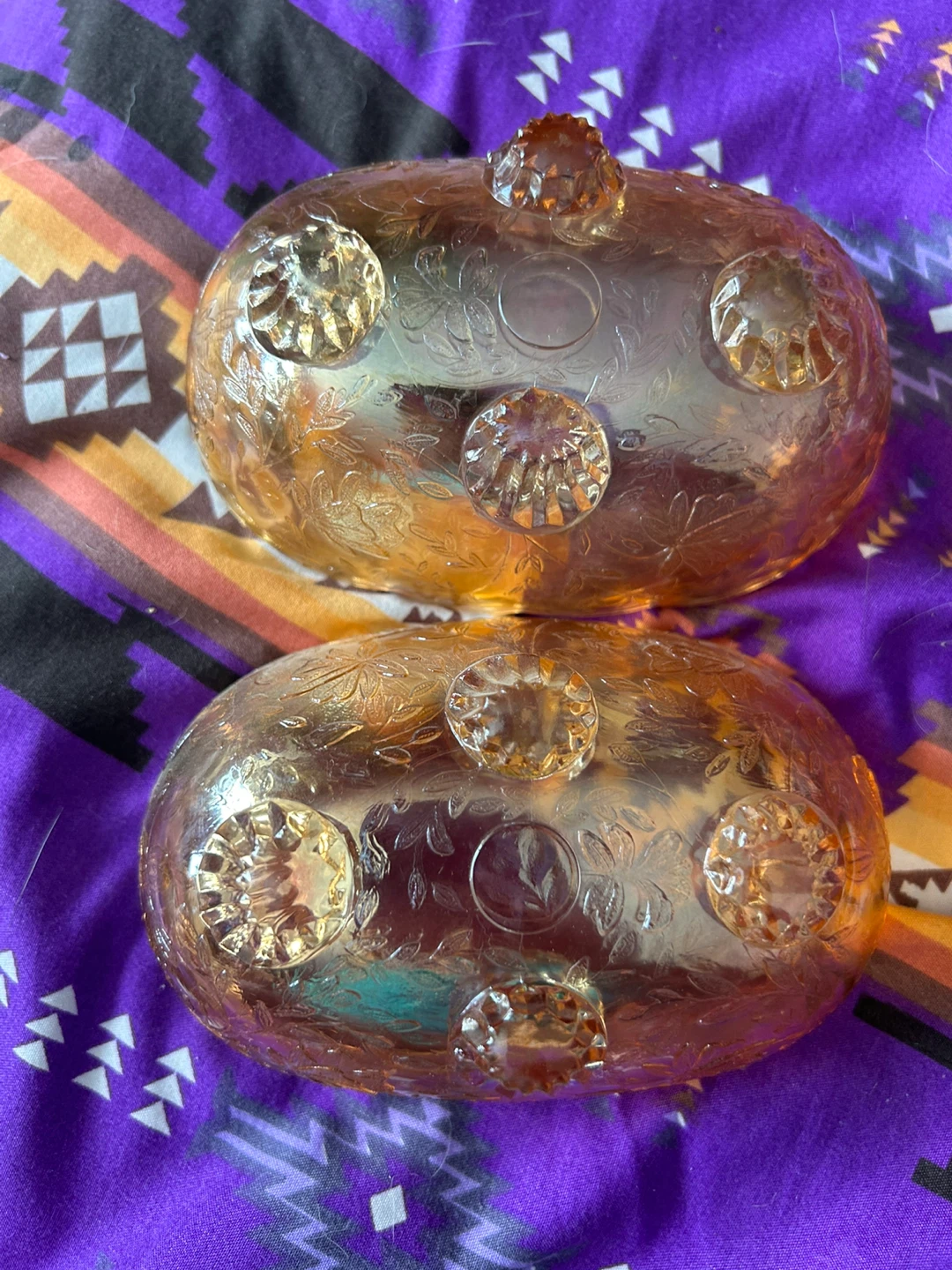 Set of 2 Amber Glass Footed Bowls - photo 3