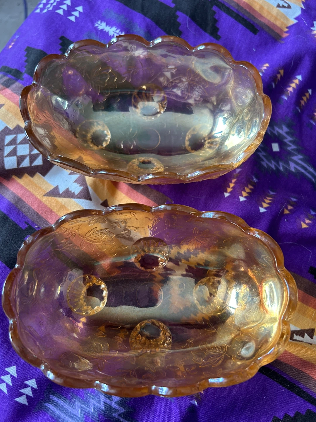 Set of 2 Amber Glass Footed Bowls - photo 2