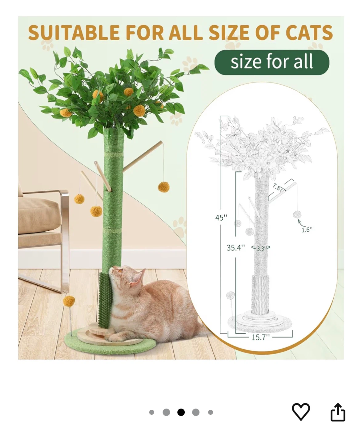 45 Inch Cat Scratching Post Tree - photo 2
