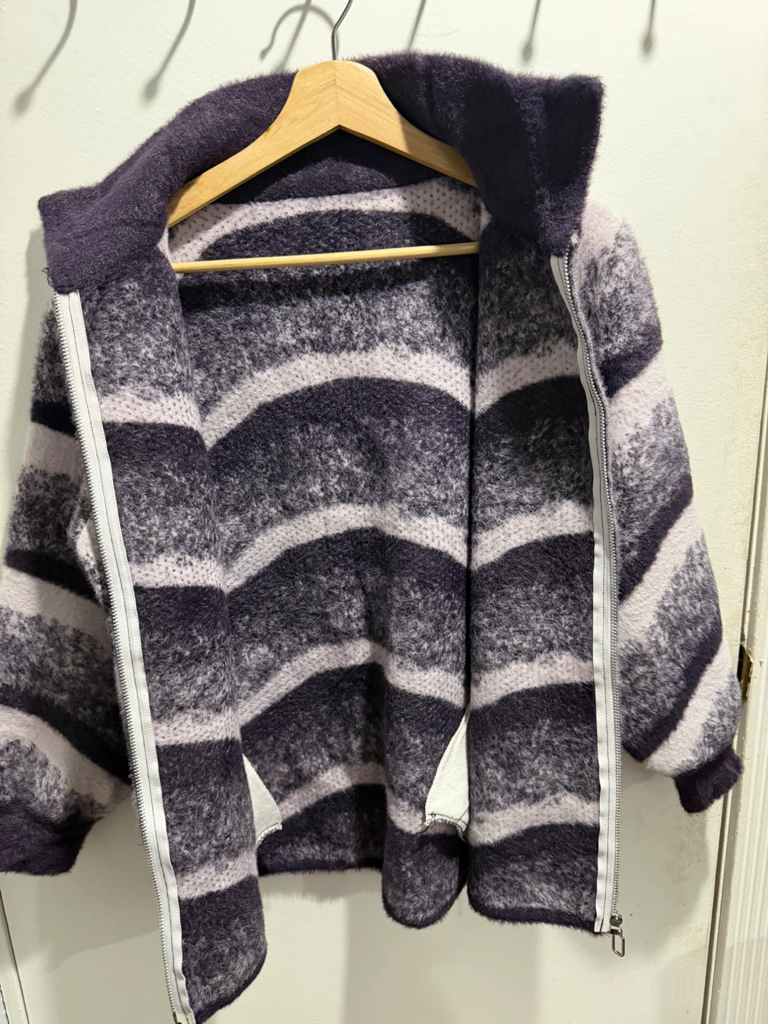 Fuzzy Striped Zip-Up Jacket - photo 3