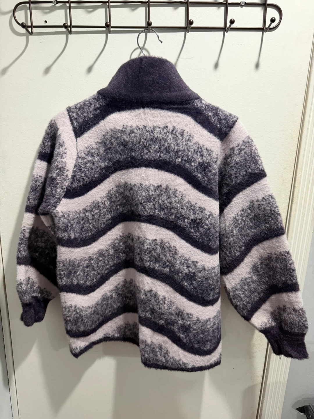 Fuzzy Striped Zip-Up Jacket - photo 2