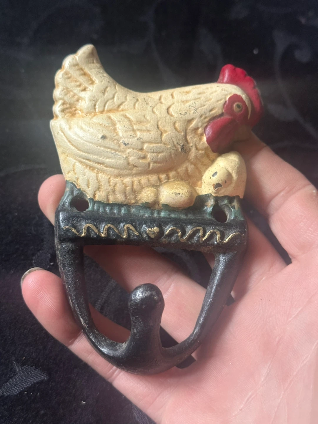 Cast iron rooster towel hanger