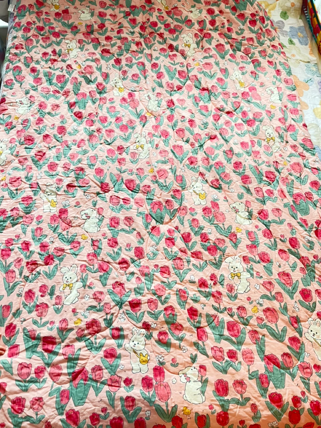 Pink Tulip and Bunny Quilt