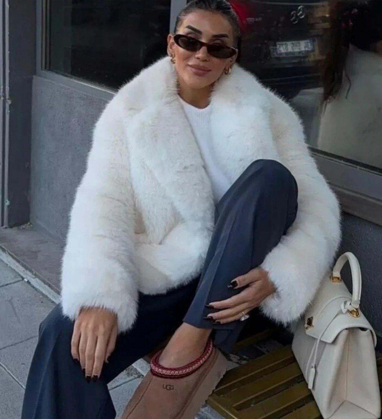 Zara White Faux Fur Jacket