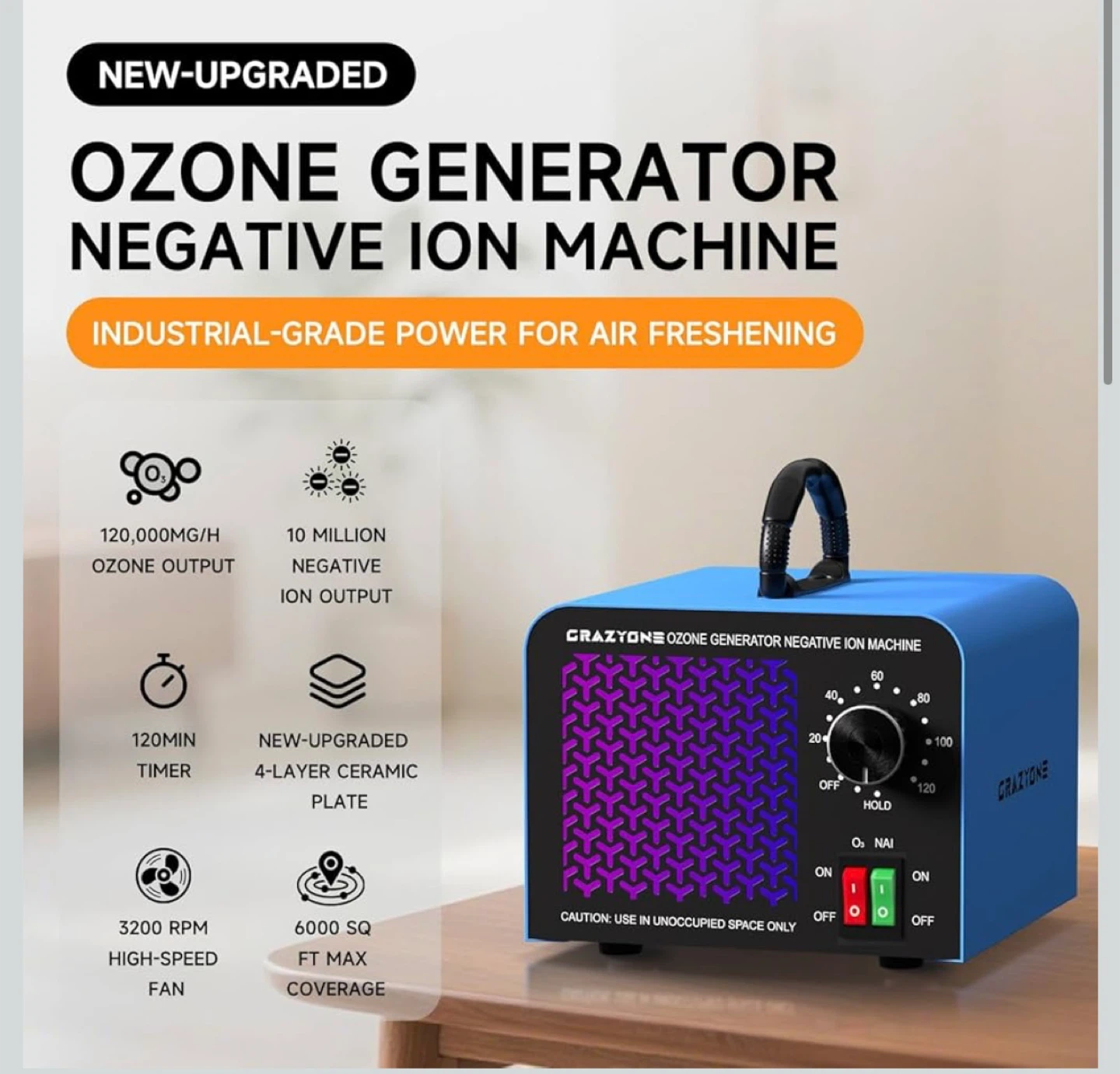 CRAZYONE 120 000mg/H Ozone Generator Odor Eliminator - photo 2