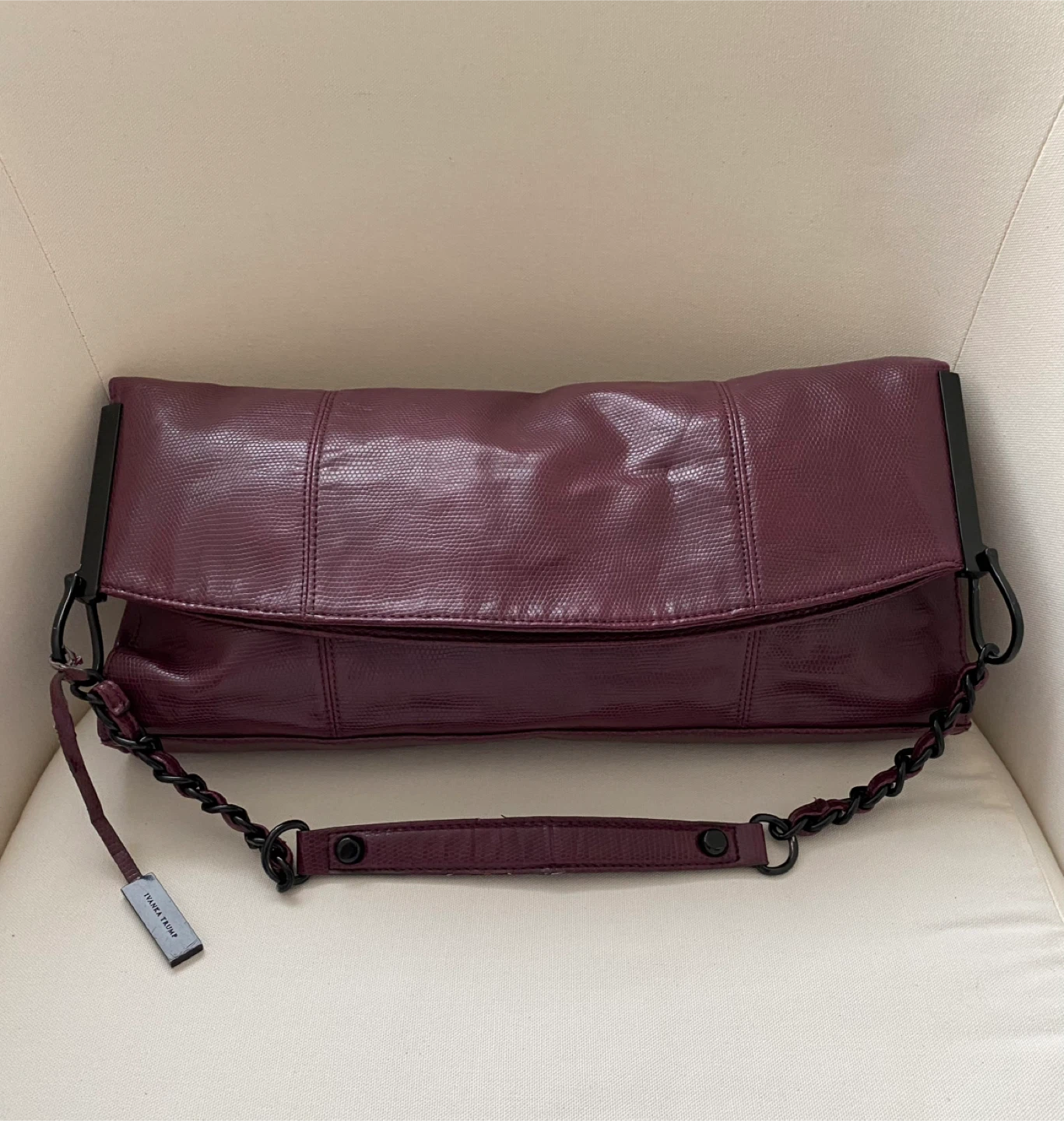 Ivanka Trump Burgundy Faux Lizard Embossed Shoulder Bag