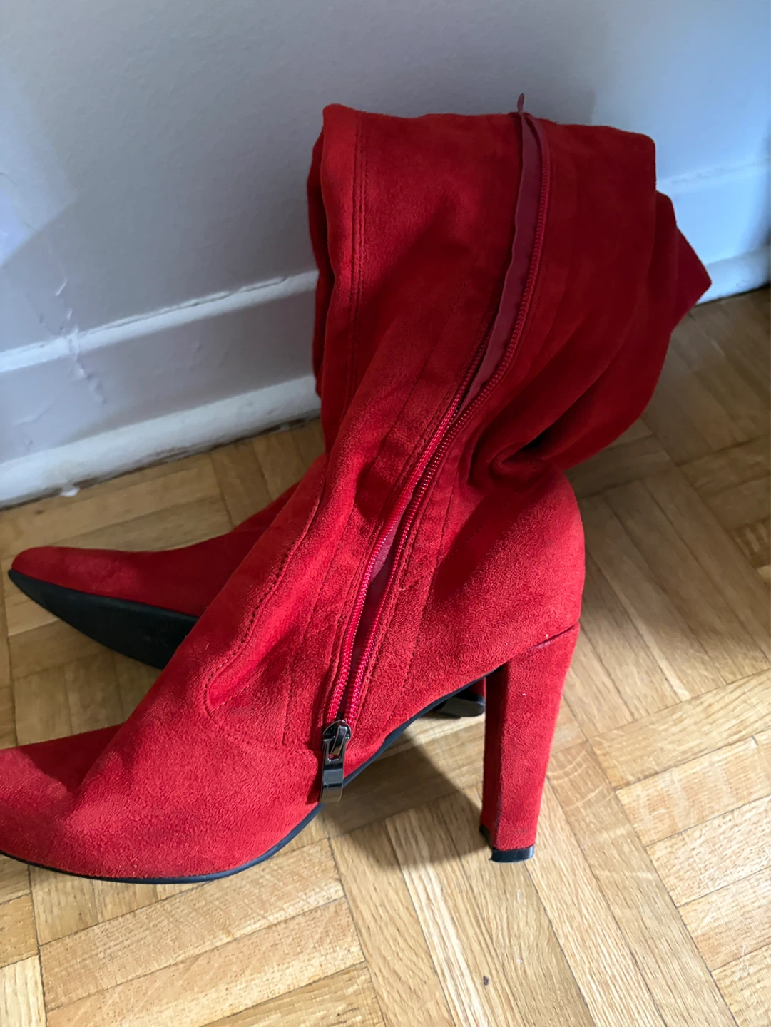 Red Suede Over-the-Knee Boots - photo 2