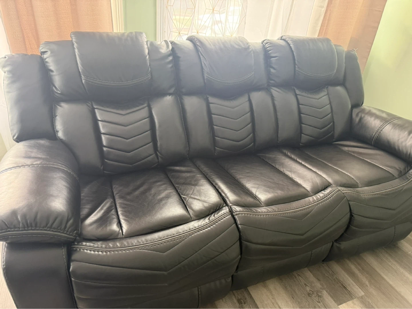 Black Leather Reclining Sofa with Cup Holders - photo 3
