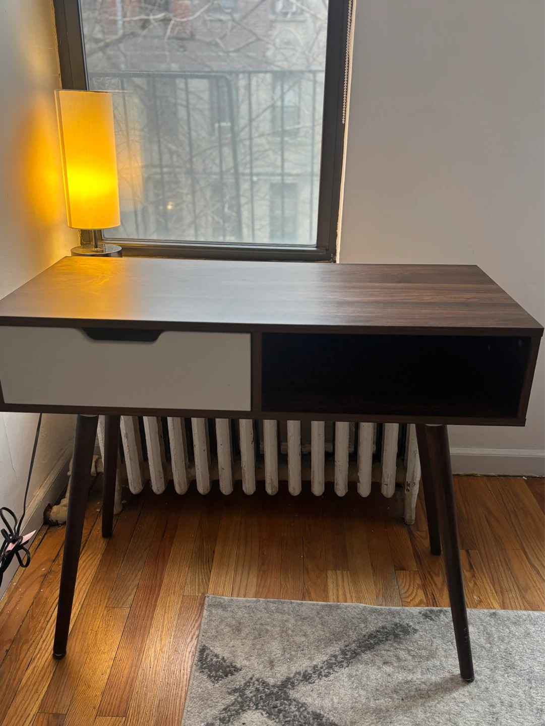 Modern Desk with Drawer (Pine Wood and Steel)