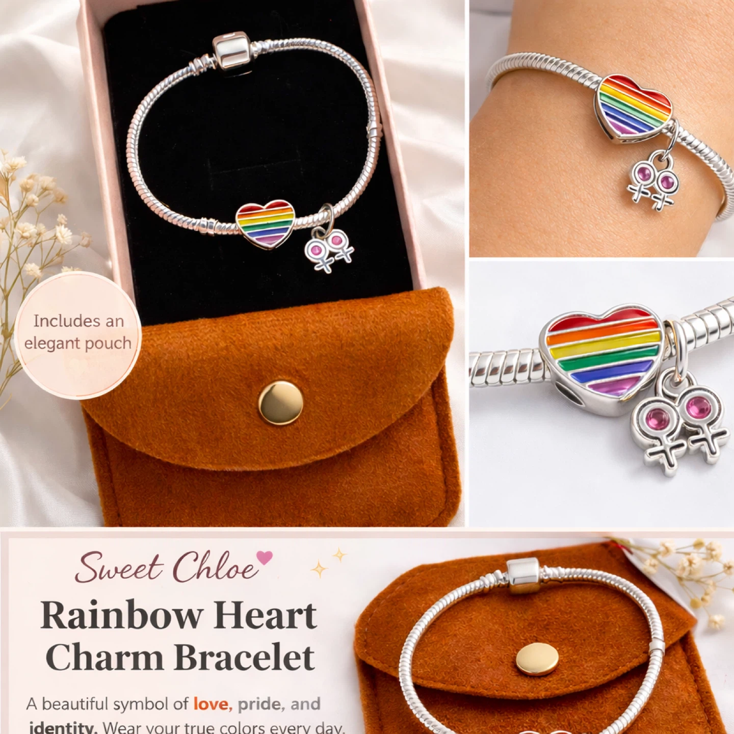 Rainbow Love Charm Bracelet with Double Female Symbol Charm - photo 2