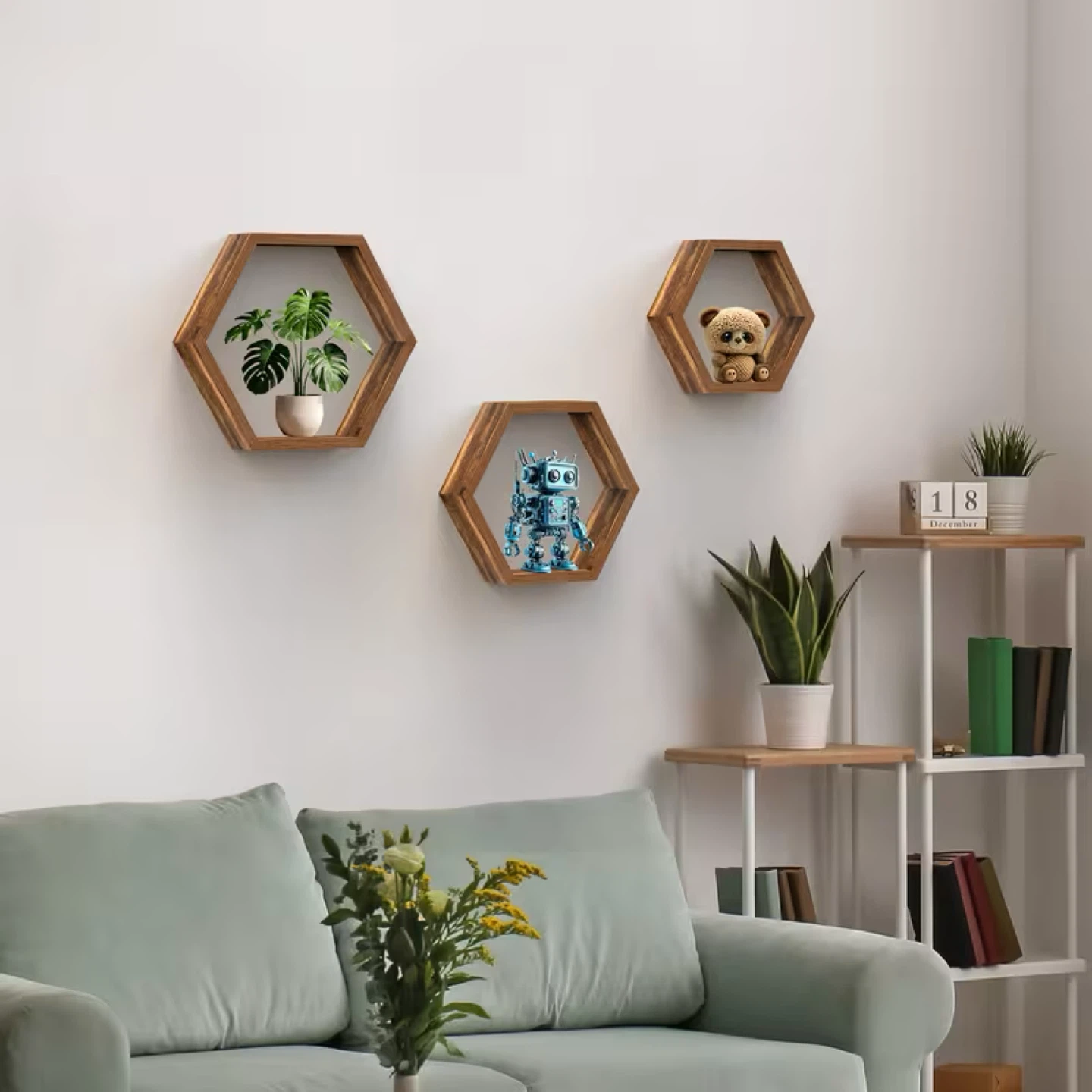 Set of 3 Hexagon Wall Shelves