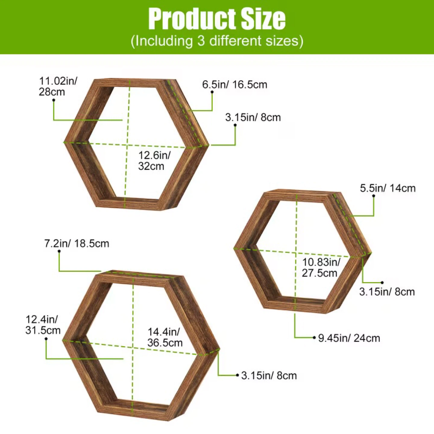 Set of 3 Hexagon Wall Shelves - photo 4