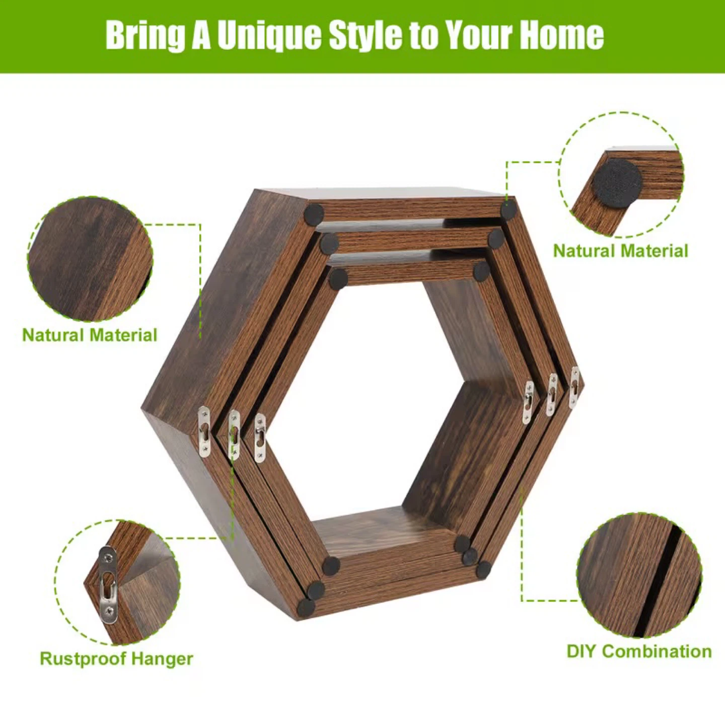 Set of 3 Hexagon Wall Shelves - photo 3