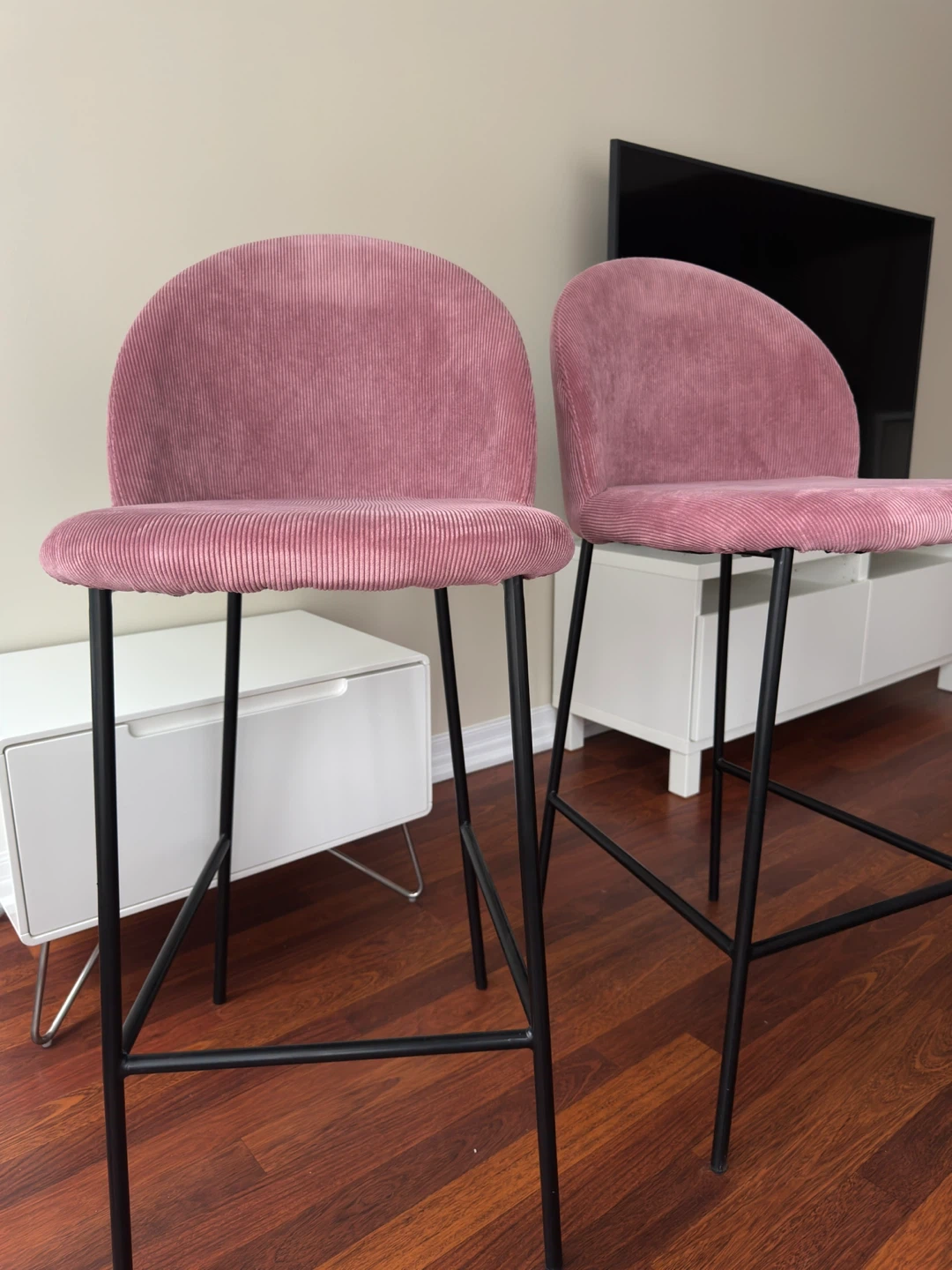 Moving Sale!!  Pink Corduroy Bar Stools -2 - photo 4