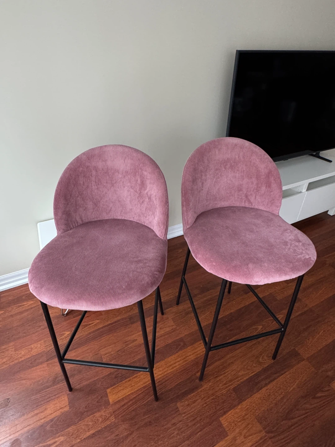 Moving Sale!!  Pink Corduroy Bar Stools -2