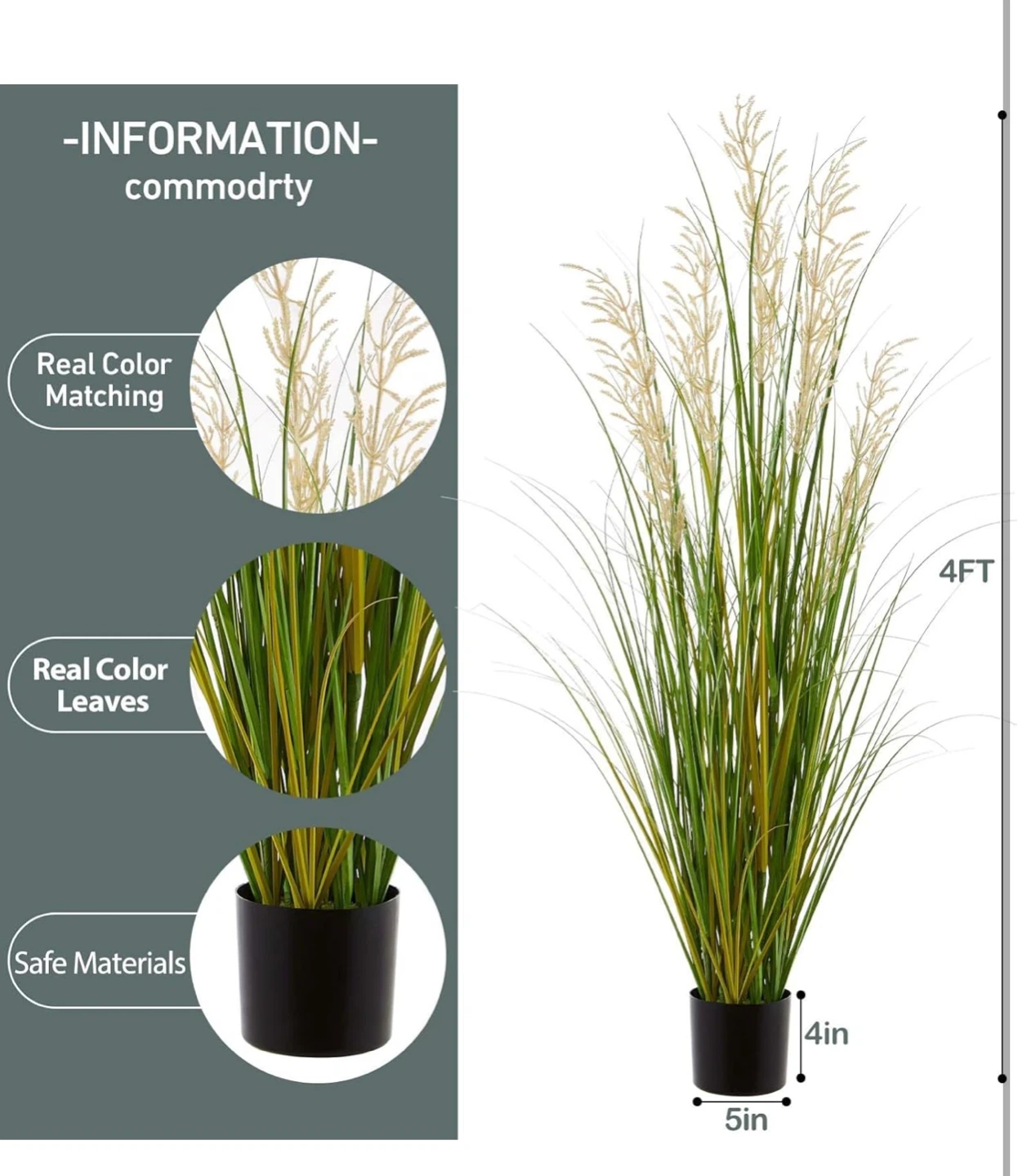 4ft Artificial Potted Grass Plant 2pcs - photo 3