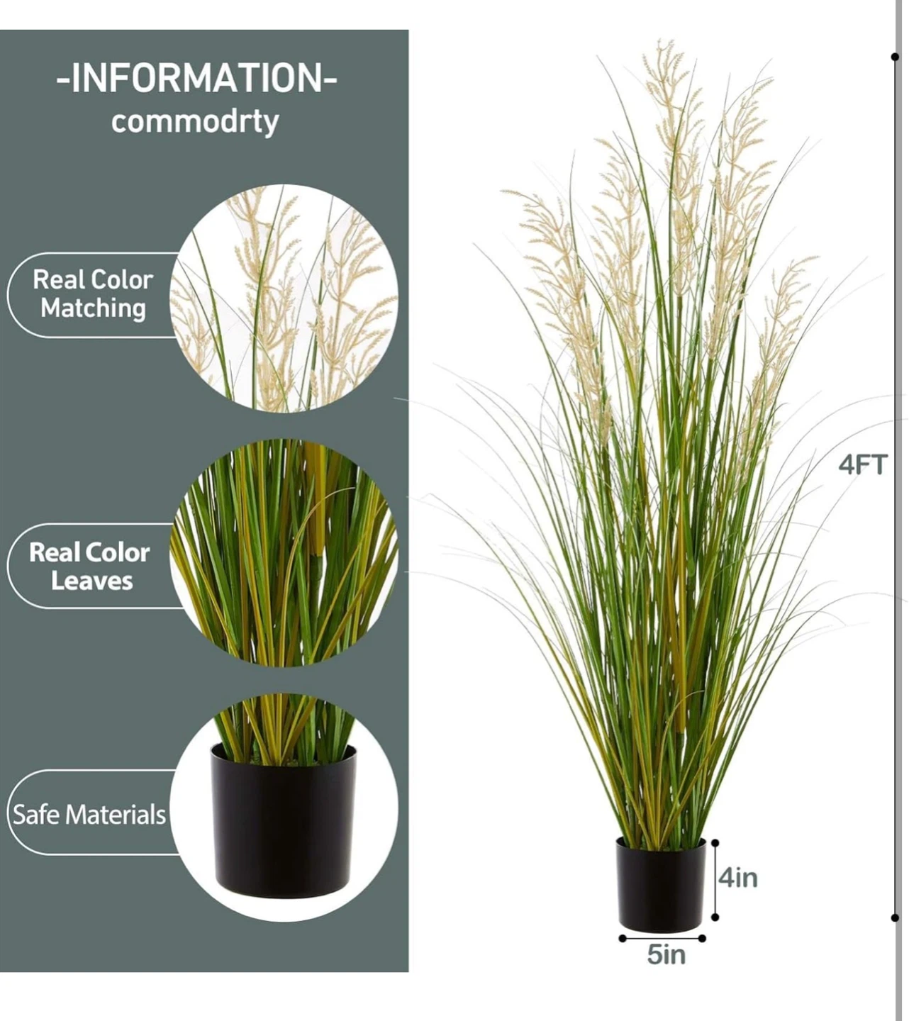 4ft Artificial Potted Grass Plant 2pcs - photo 4