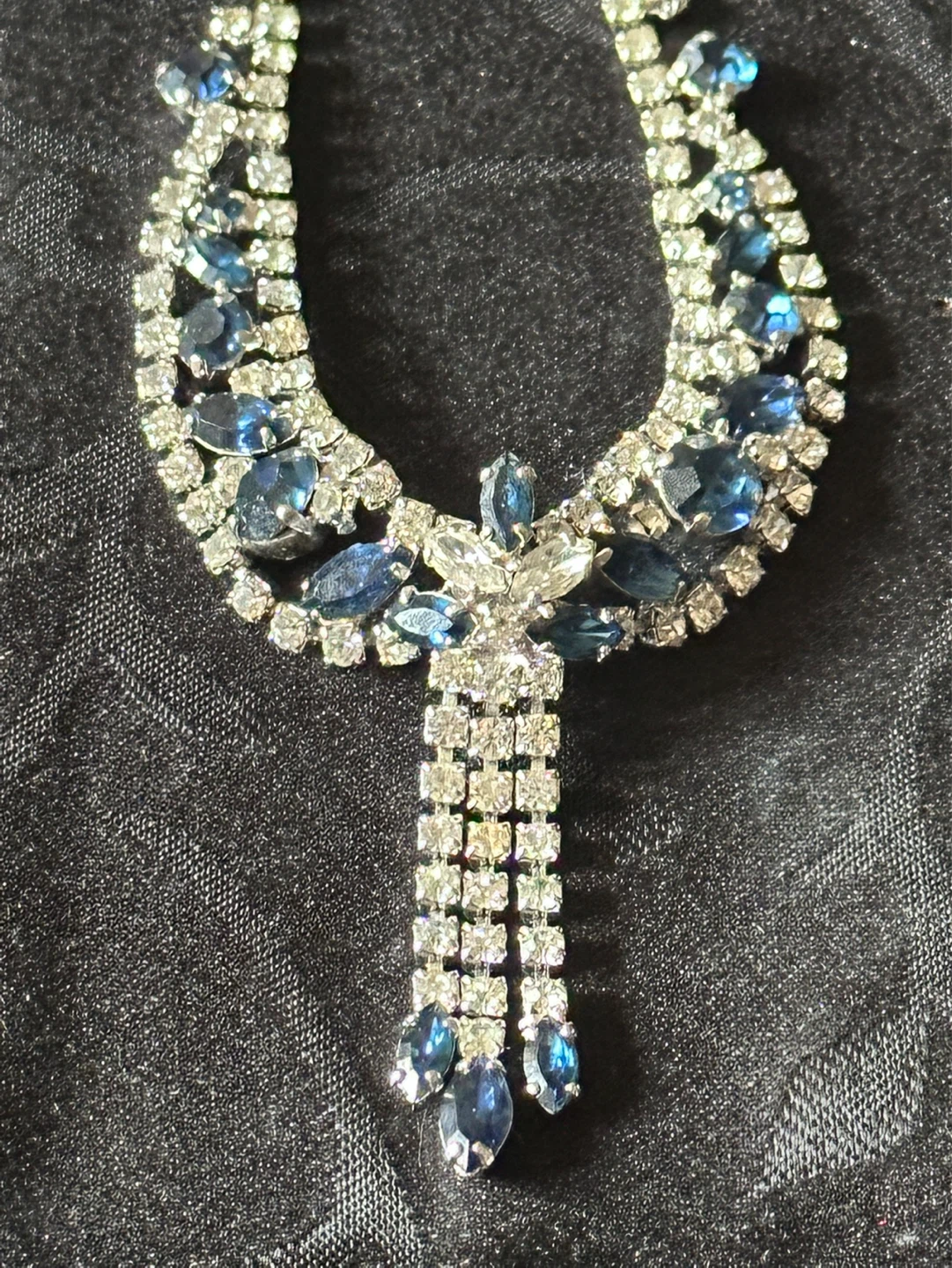 1930s Blue Sapphire and Clear Rhinestone Necklace - photo 2
