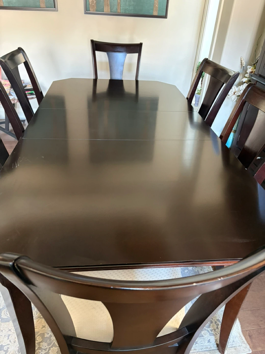 Wood Dining Table and 6 Chairs Set with hutch - photo 2