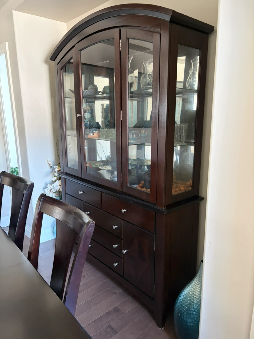 Wood Dining Table and 6 Chairs Set with hutch - photo 3