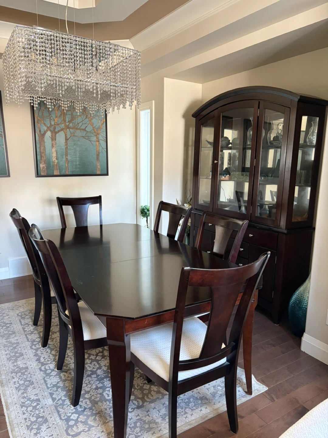 Wood Dining Table and 6 Chairs Set with hutch - photo 4
