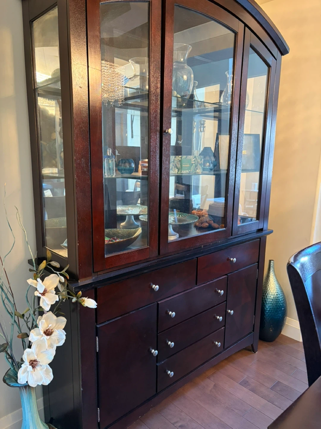 Wood Dining Table and 6 Chairs Set with hutch - photo 5
