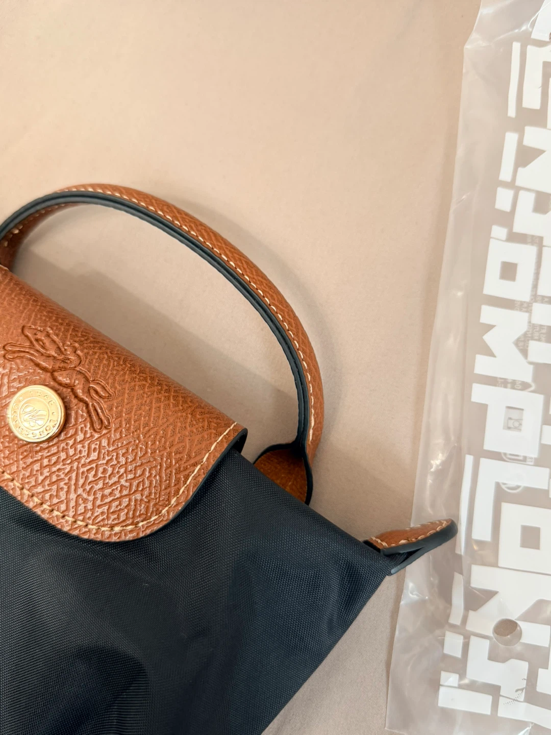 Longchamp Le Pliage Cosmetic Pouch - Black Nylon & Tan Leather - photo 3