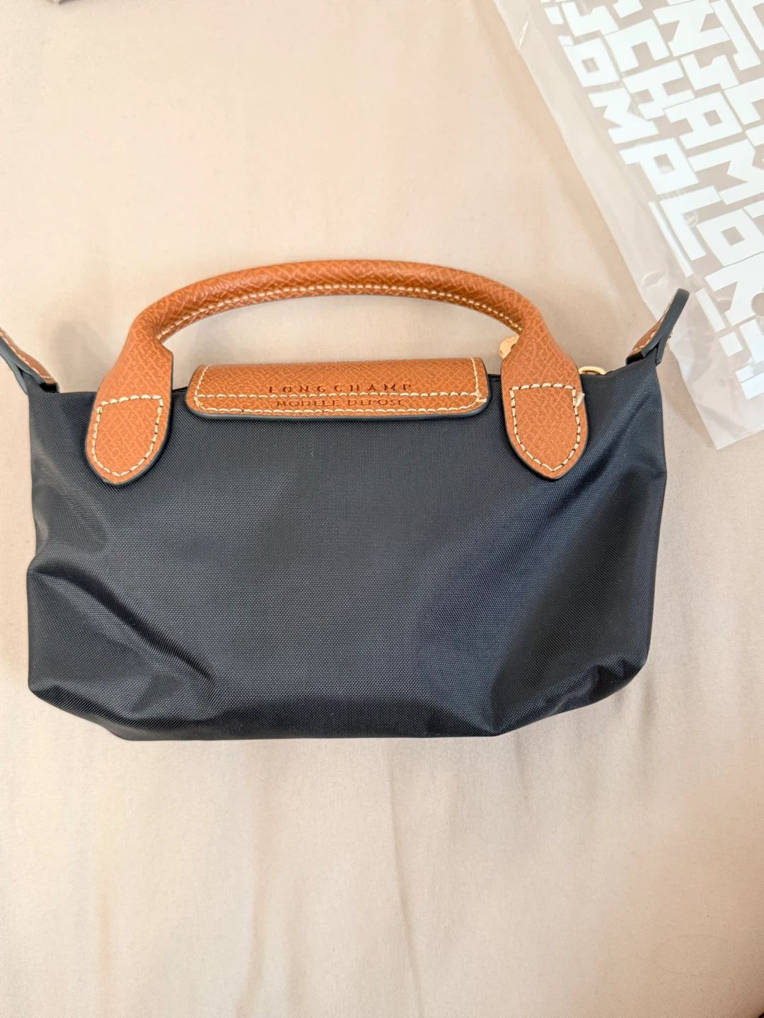 Longchamp Le Pliage Cosmetic Pouch - Black Nylon & Tan Leather - photo 4