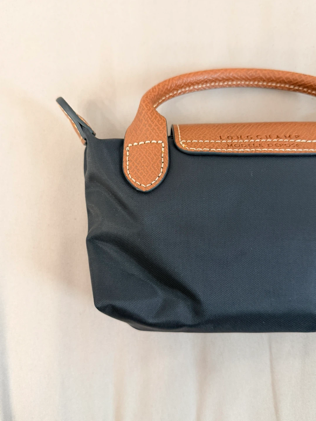 Longchamp Le Pliage Cosmetic Pouch - Black Nylon & Tan Leather - photo 5