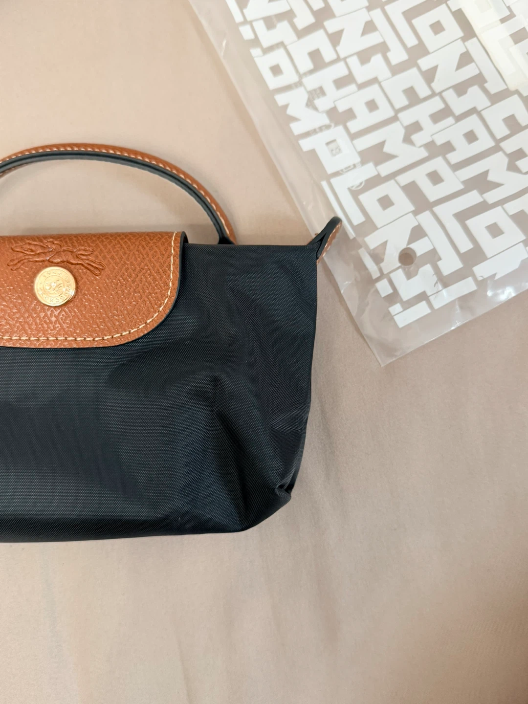 Longchamp Le Pliage Cosmetic Pouch - Black Nylon & Tan Leather - photo 2