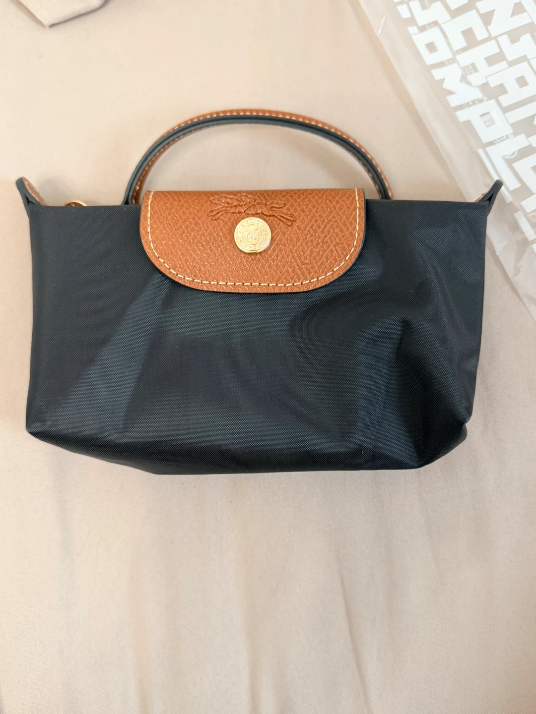 Longchamp Le Pliage Cosmetic Pouch - Black Nylon & Tan Leather