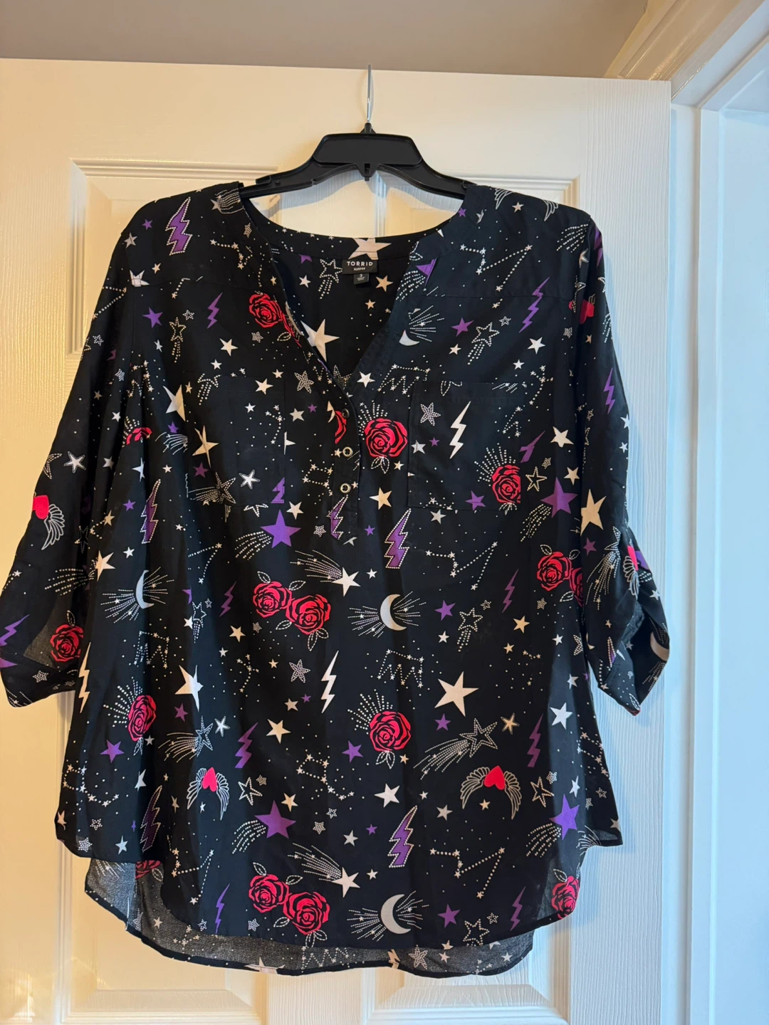 Torrid Black Celestial Print Button-Front Tunic Top