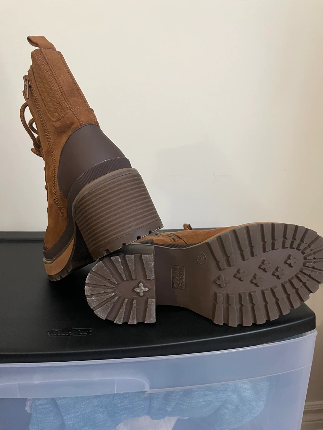 Brown Lace-Up Chunky Heel Combat Boots - photo 3