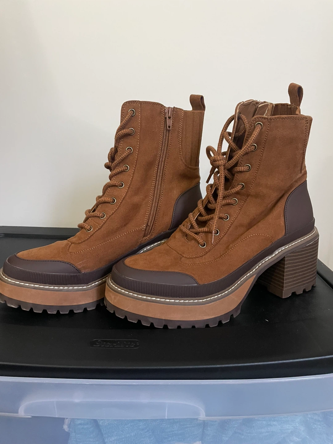 Brown Lace-Up Chunky Heel Combat Boots - photo 2