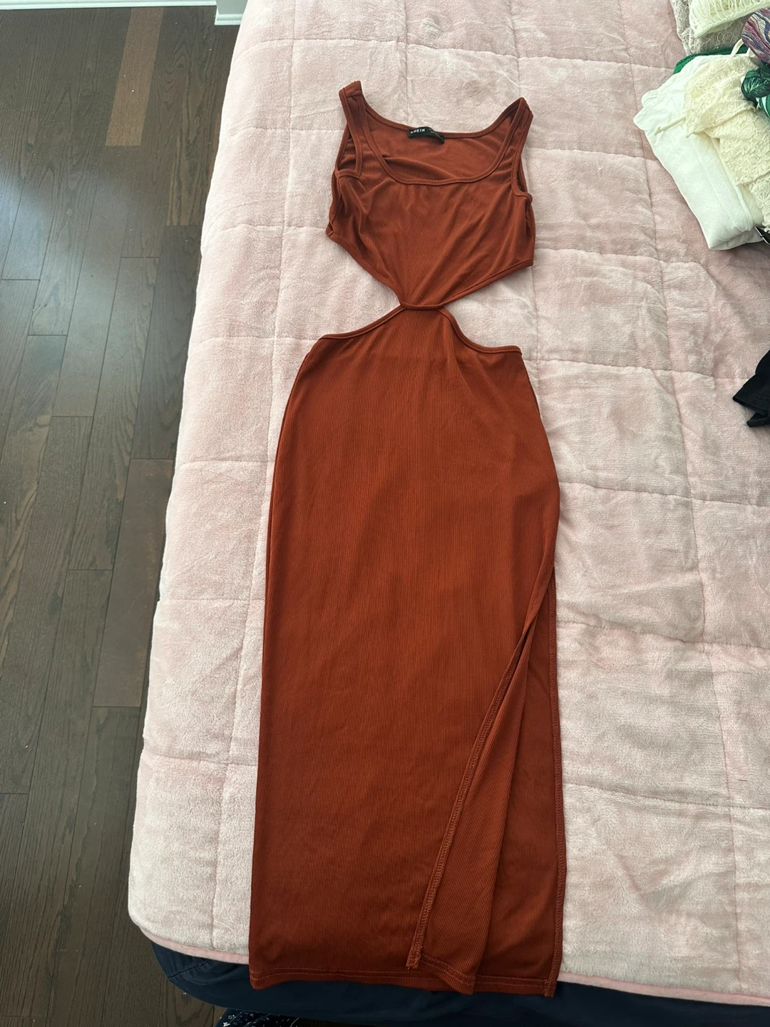 SHEIN Cutout Ribbed Maxi Dress - Rust