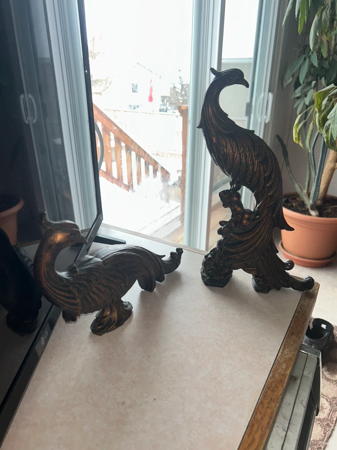 Pair of Bronze-Finish Peacock Figurines