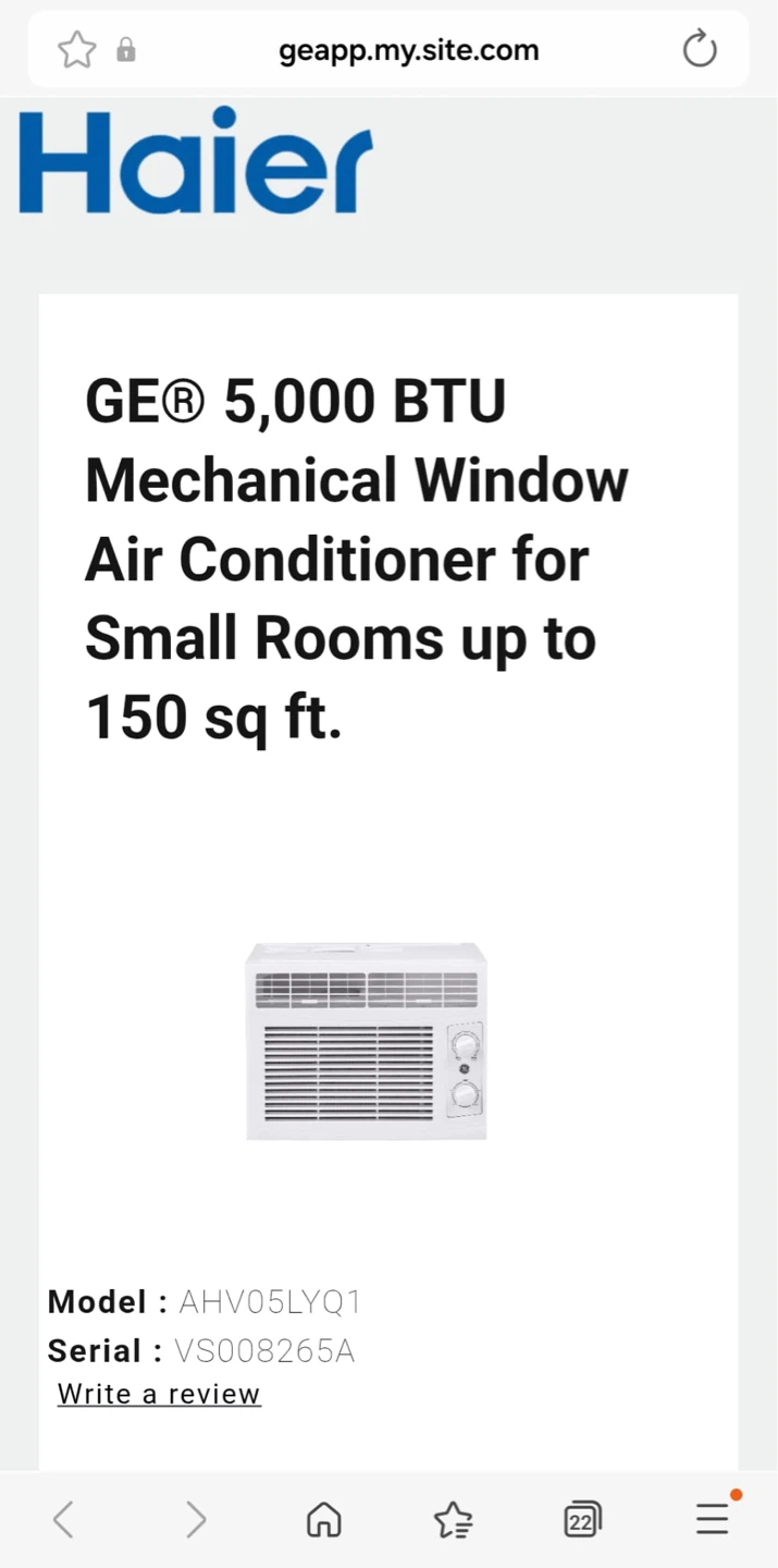 GE 5,000 BTU Mechanical Window Air Conditioner AHV05LYQ1 - photo 4