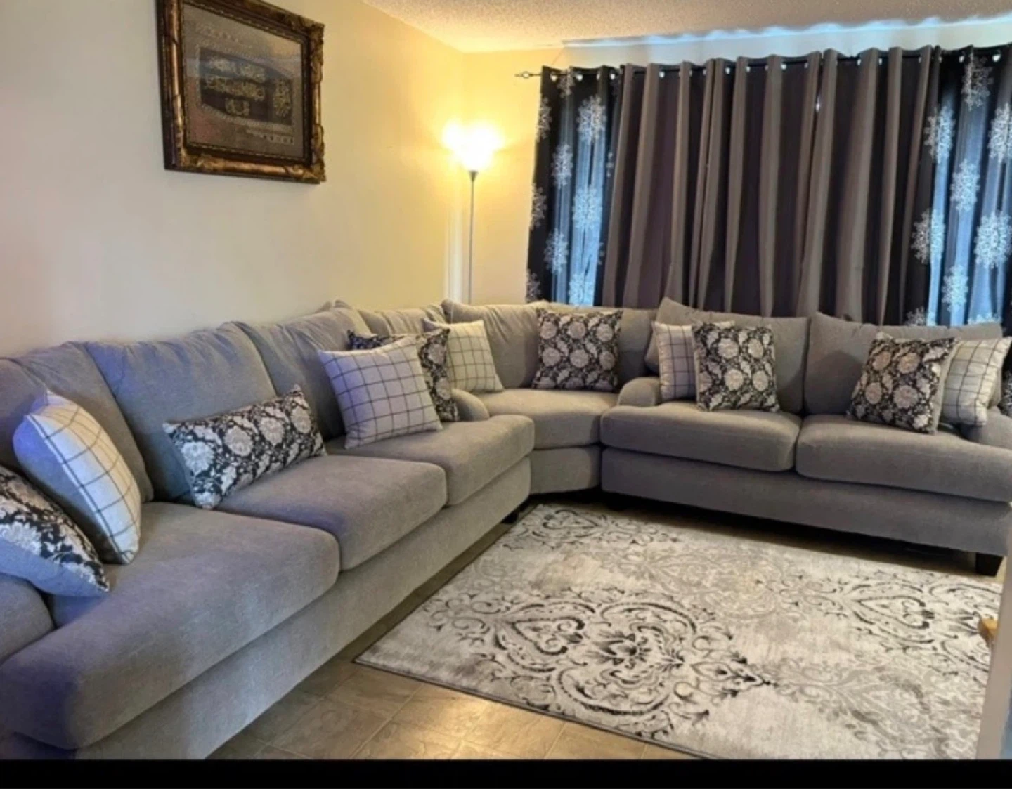 Grey Sectional Sofa with pillows