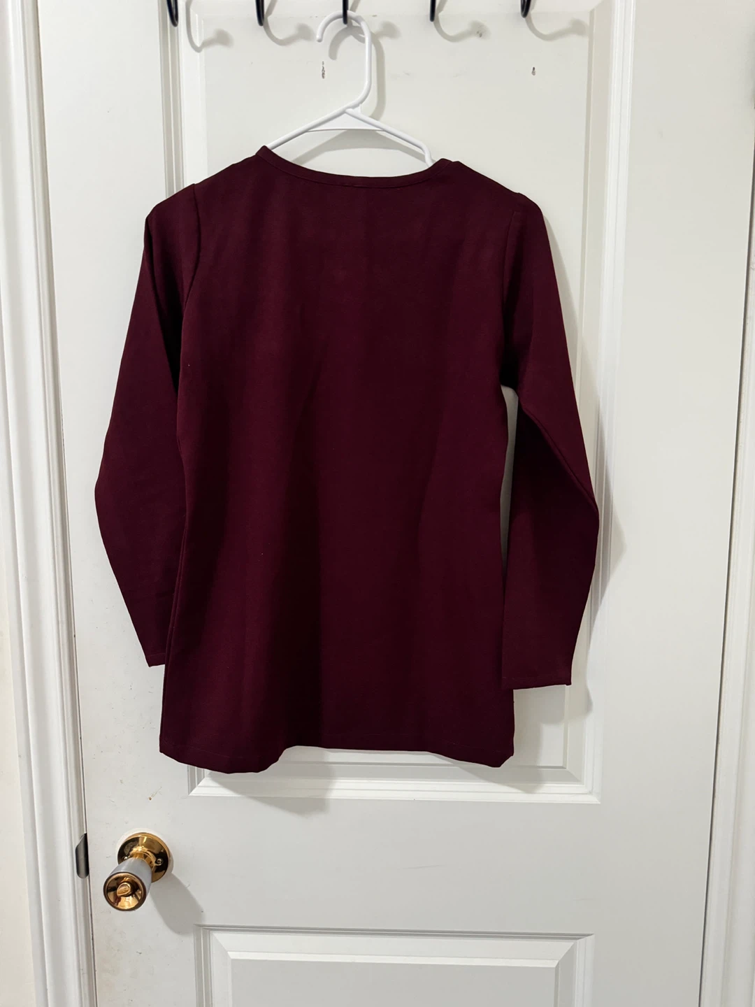 Maroon Long Sleeve Top with Floral Embroidery - photo 2