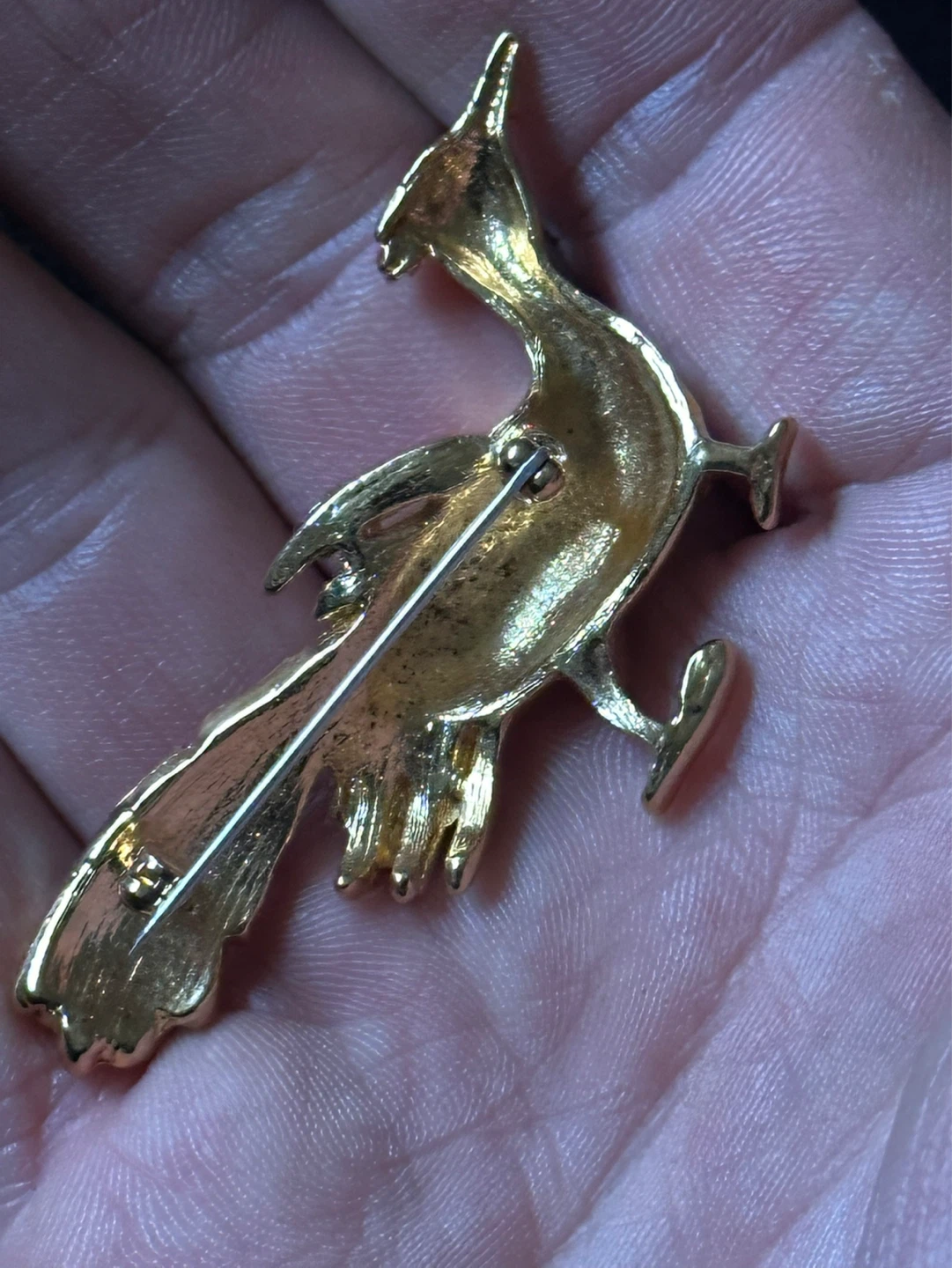 1950’s 60’s Gold Tone Road Runner Rhinestone Brooch - photo 4