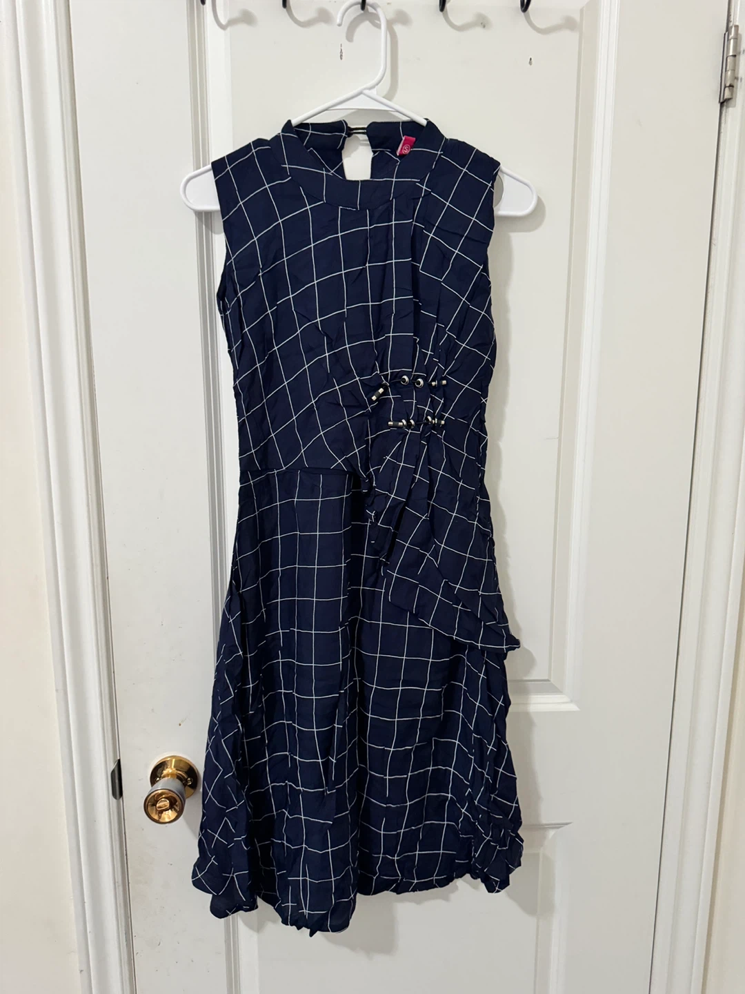 Navy Blue Plaid Sleeveless Dress