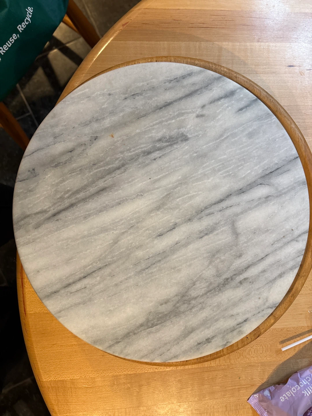 Marble Cake Stand with Wooden Base