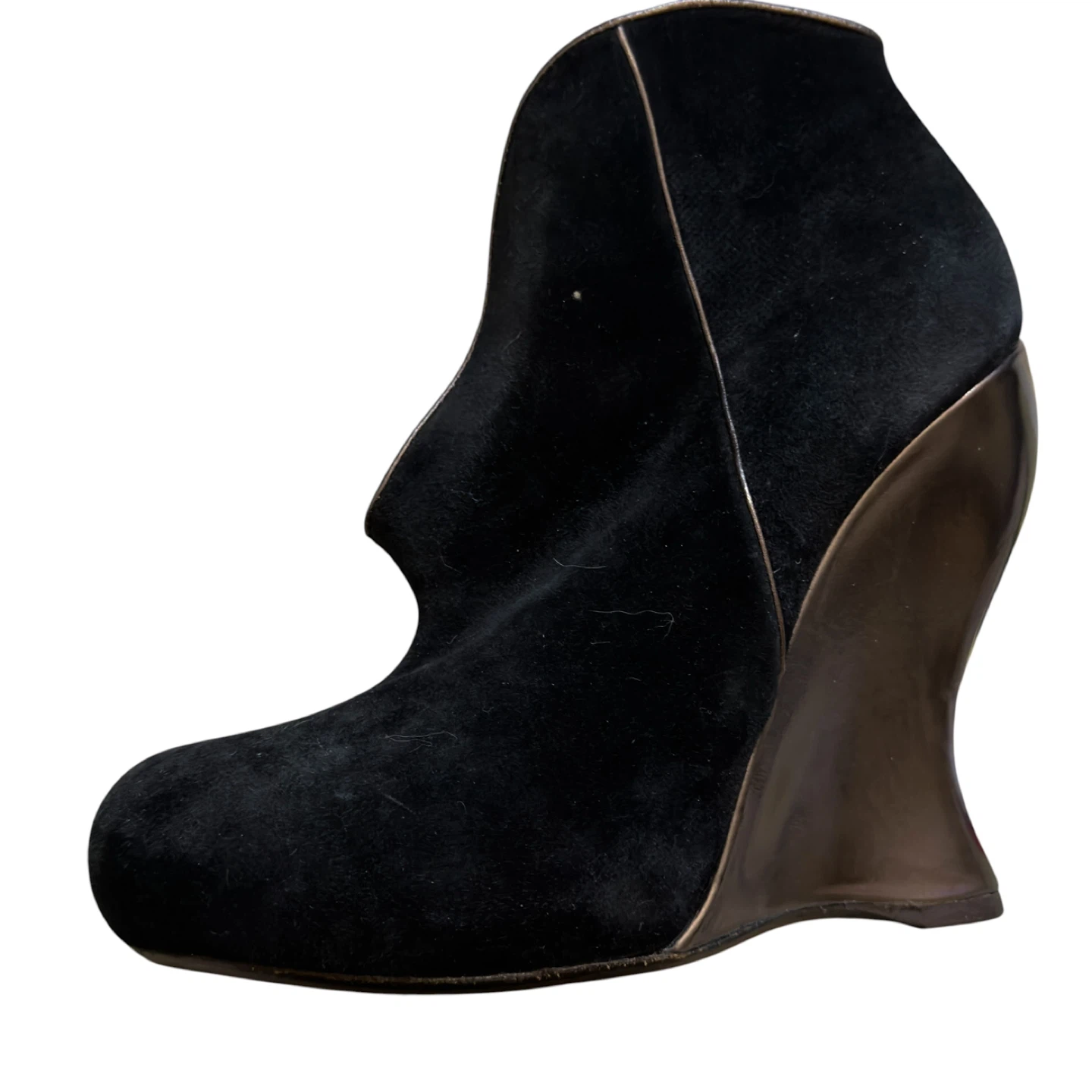 Bottega Veneta Black Suede Wedge Ankle Boots Size 37.5