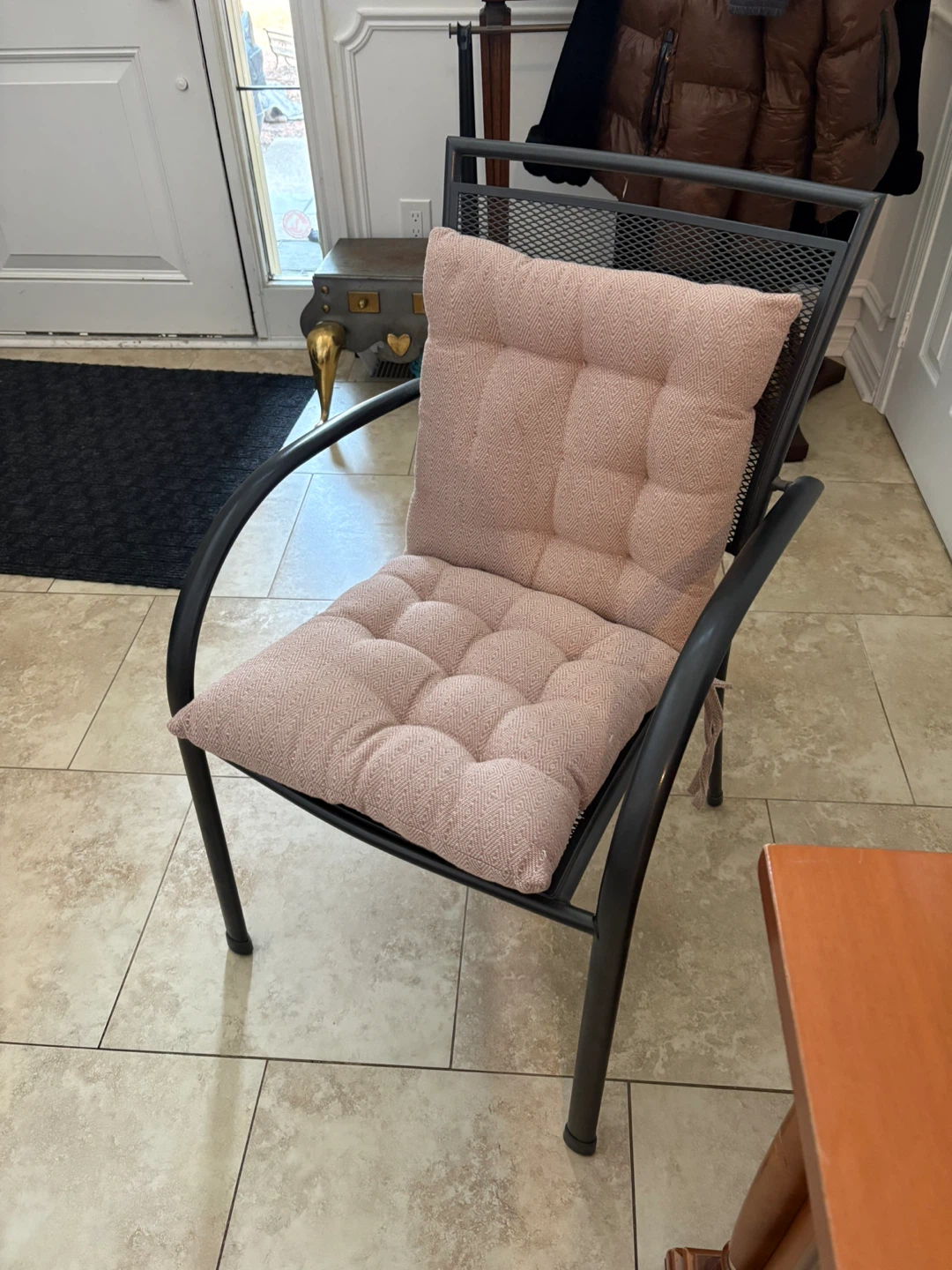 Black Metal Patio Chair with Pink Cushion