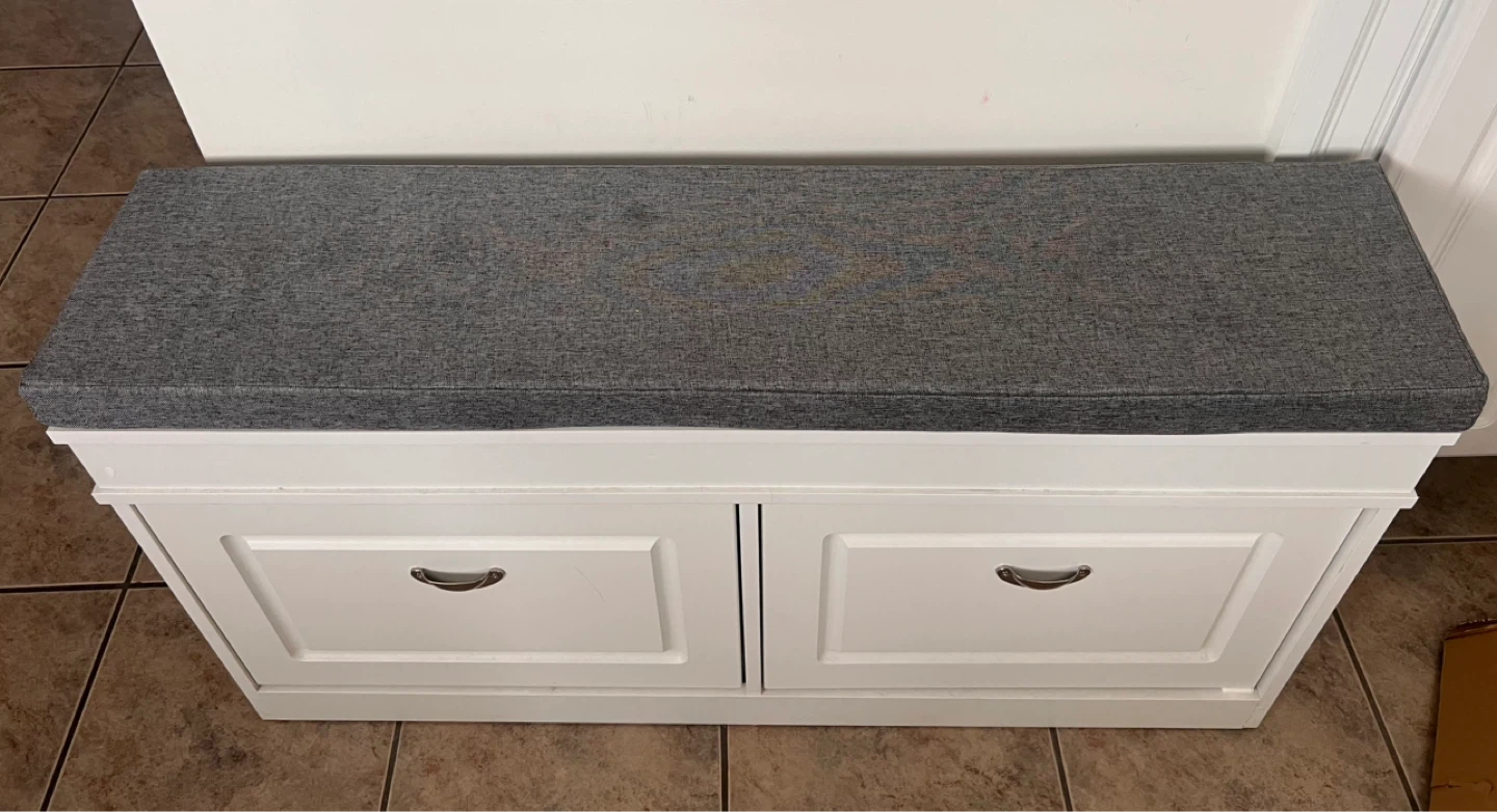 White Entryway Storage Bench with Grey Cushion - photo 2