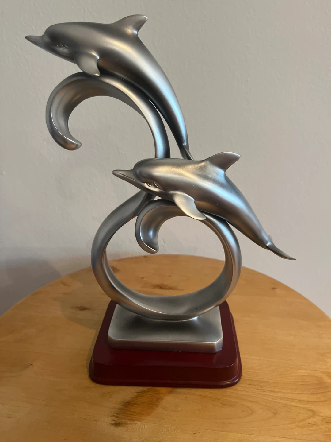 Two Dolphin Sculpture on Wooden Base - photo 4