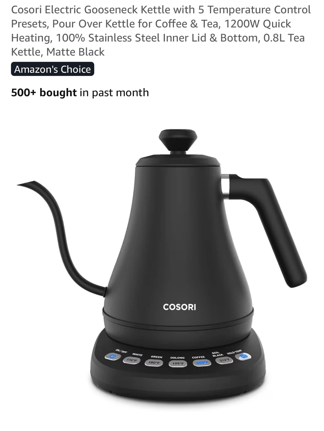 COSORI Electric Gooseneck Kettle - Matte Black - photo 3