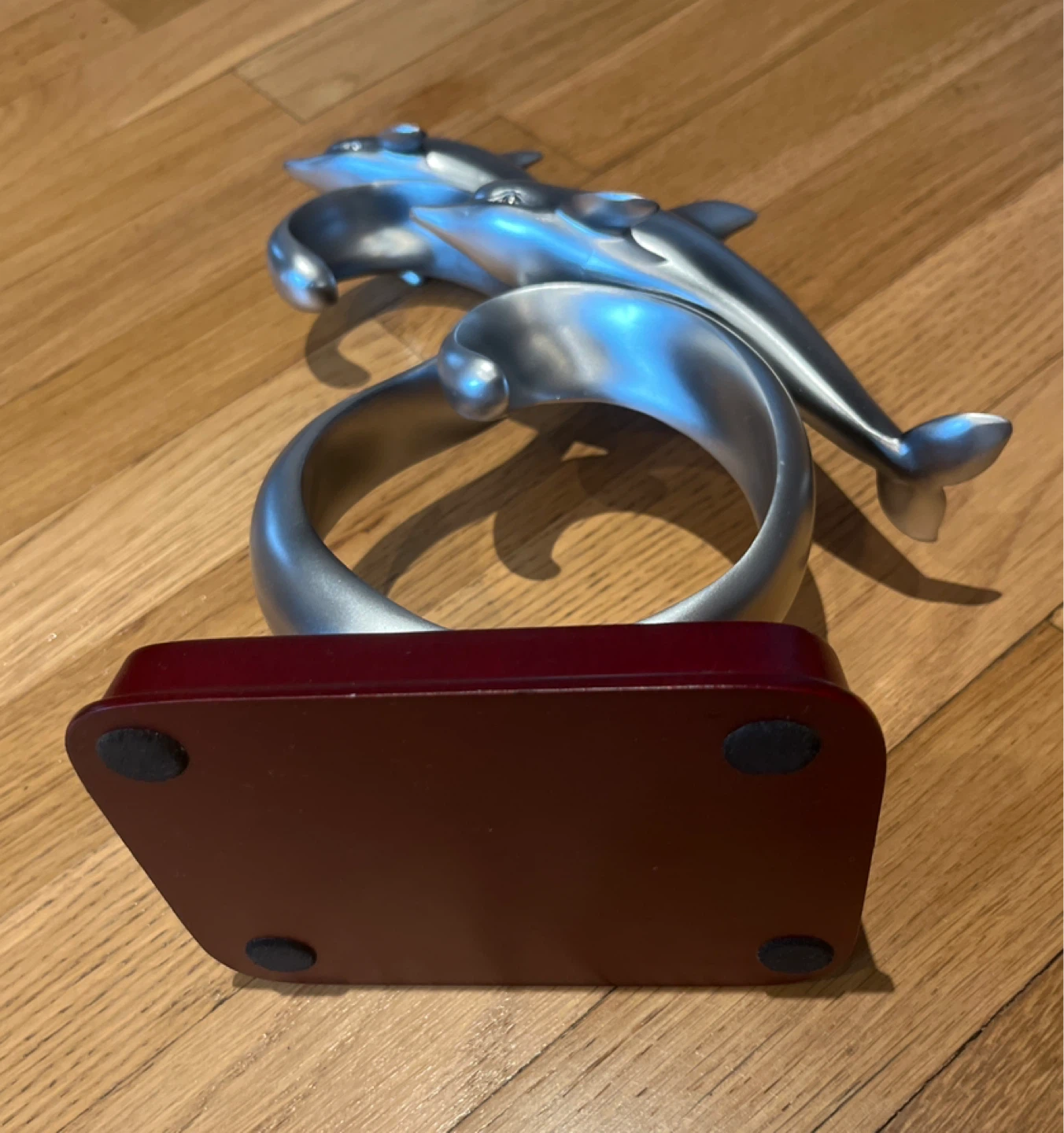Two Dolphin Sculpture on Wooden Base