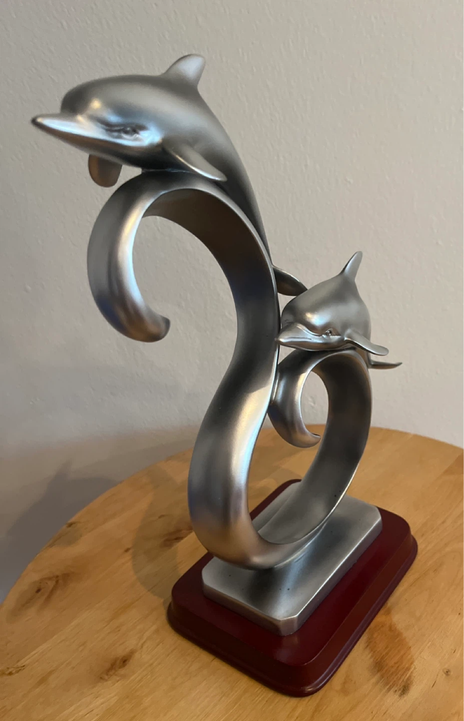 Two Dolphin Sculpture on Wooden Base - photo 3