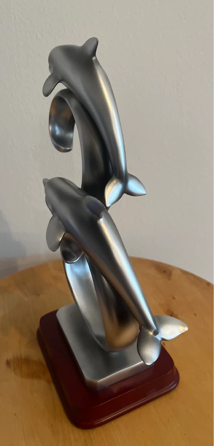 Two Dolphin Sculpture on Wooden Base - photo 5